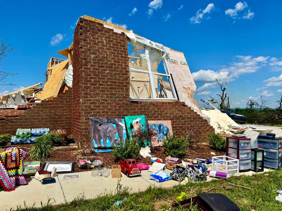 What remains of John and Valerie Bernhart's home off Blackburn Lane in rural Maury County, one the area's most affected by Wednesday's tornado.