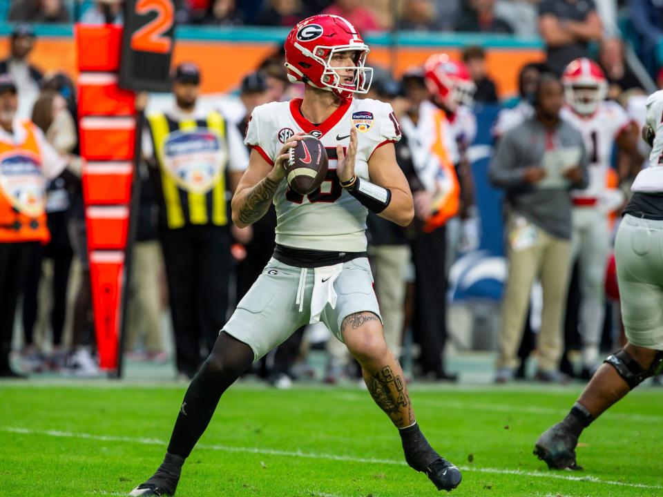 University of Georgia quarterback Carson Beck during the 90th Capital One Orange Bowl Game against Florida State University in 2023.