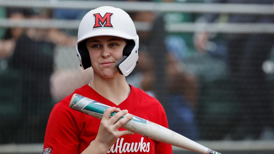Miami University's Allie Cummins bats against Charlotte during an NCAA softball game on Friday, Feb.10, 2023, in Charlotte, N.C.