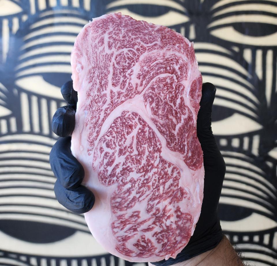 A marbled cut of Wagyu beef at Palm Beach Meats.