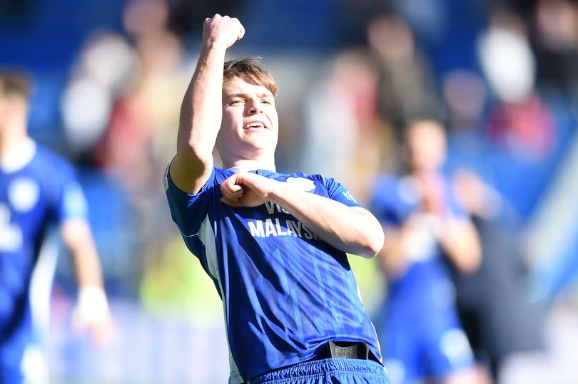 Cian Ashford of Cardiff City celebrates at full time -Credit:Huw Evans Picture Agency Ltd