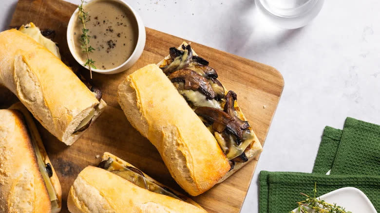 Vegetarian mushroom French dip sandwich 