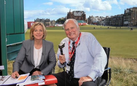 Hazel Irvine and Peter Alliss during the third round of the Ricoh Women's British Open at the Old Course, St Andrews - Credit: David Cannon/Getty