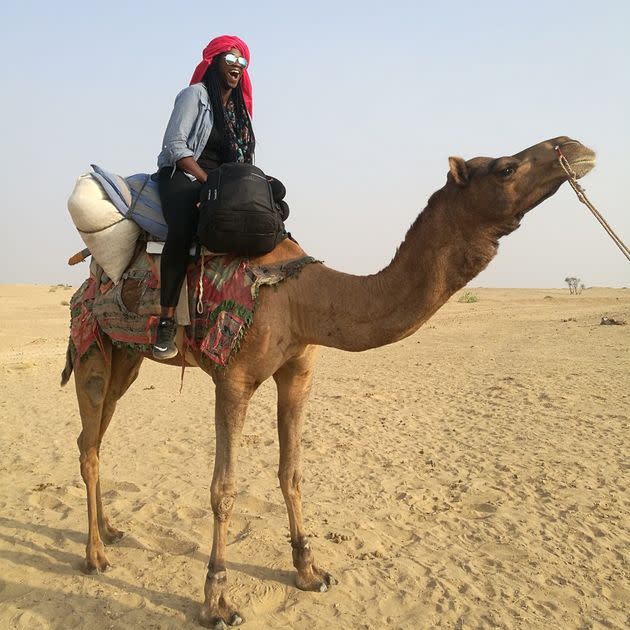 On my first camel ride into the Thar Desert in India.