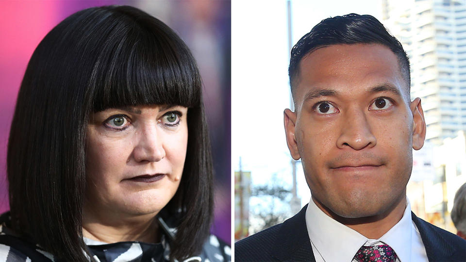 Head of Rugby Union Australia Raelene Castle and former Wallabies star Israel Folau.