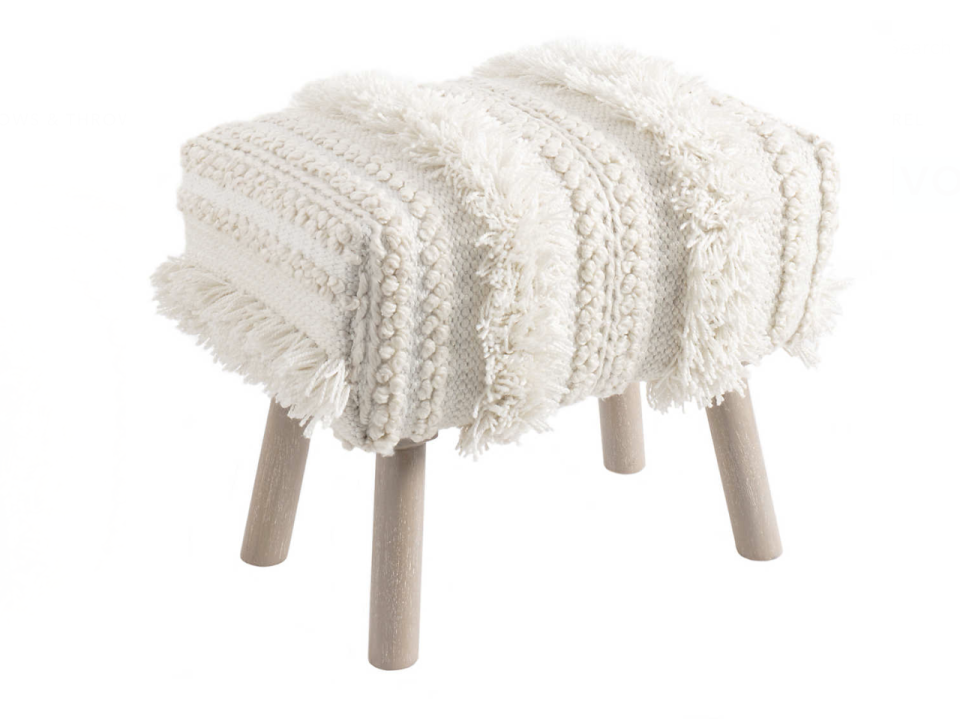 Zhara Stripe Ivory Mini Rug Ottoman - Credit: Courtesy of Annie Selke.