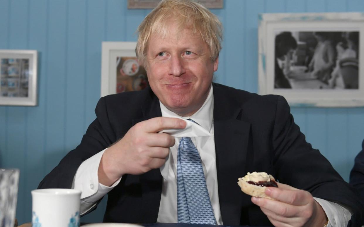 Boris Johnson visiting Rodda's Cornish Clotted Cream, near Redruth in Cornwall on November 2019 - PA