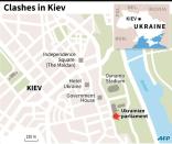 Map of Kiev, locating the violence between protesters and police outside parliament on Monday