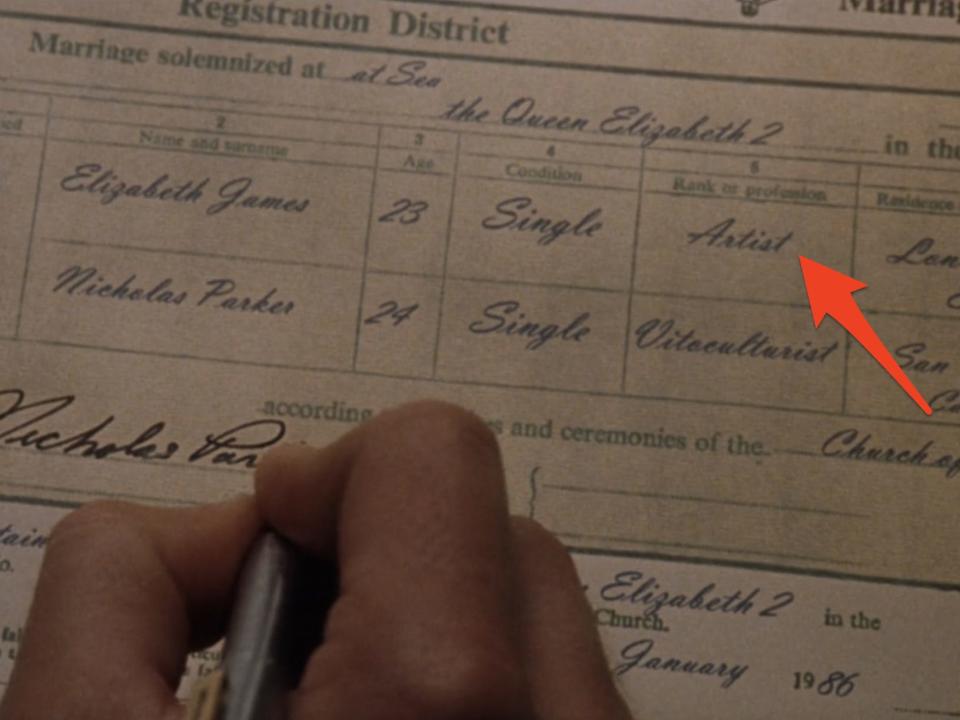 Marriage license between the parents in "The Parent Trap."