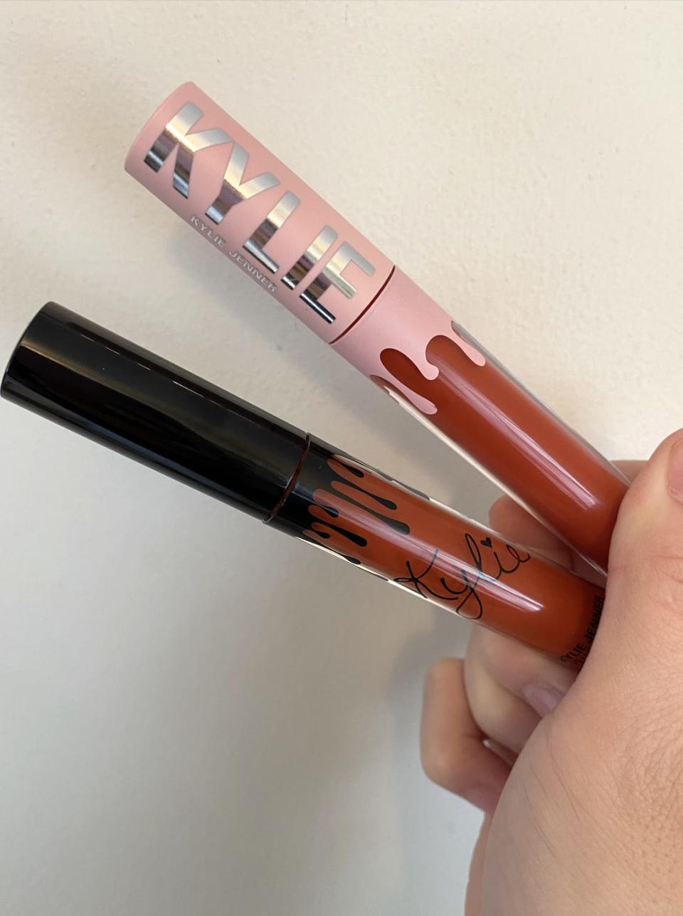 Kylie Jenner's original lipstick compared to her new one.