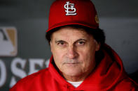 ST LOUIS, MO - OCTOBER 27: Manager Tony La Russa sits in the dugout prior to Game Six of the MLB World Series against the Texas Rangers at Busch Stadium on October 27, 2011 in St Louis, Missouri. (Photo by Jamie Squire/Getty Images)