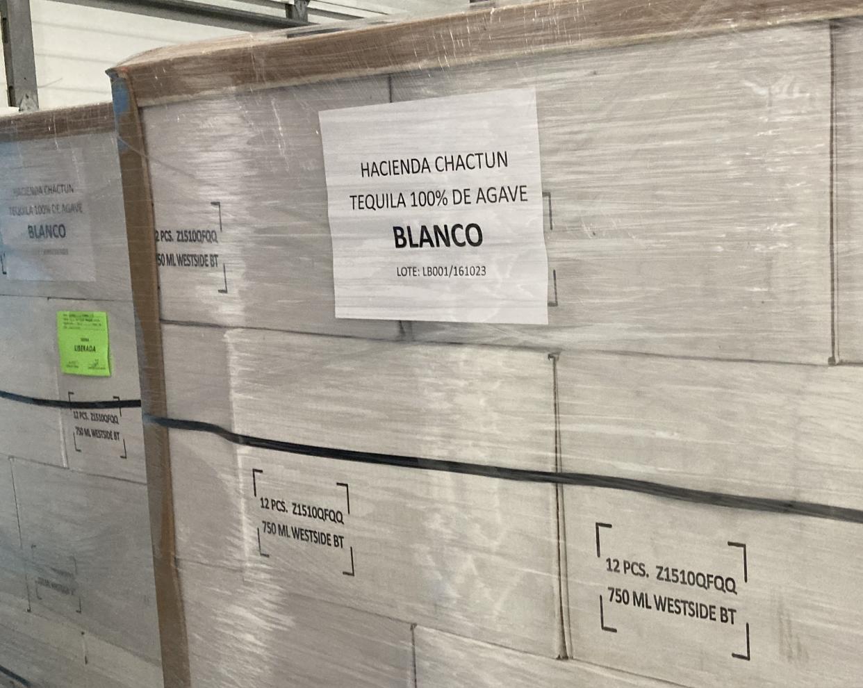 A shipment of the Hacienda Chactun Tequila blanco variety is in Daytoon Distributor's Wilmington warehouse in preparation for a January 2024 launch.