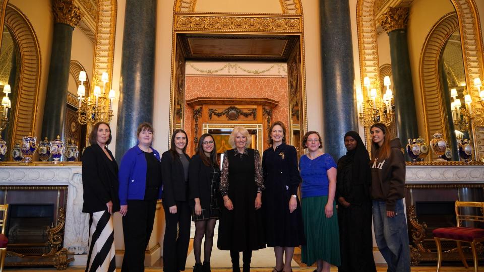 The Queen with the changemakers, Chief Executive Ellen Miller, Chair of Trustees Isabel Boyer and young persons authentic voice coordinator Kristie Waller