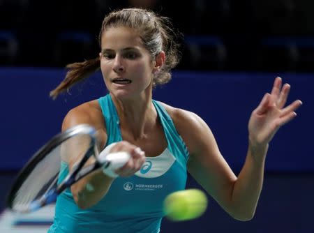 Tennis - Kremlin Cup - Women's singles - Semi-Final - Moscow, Russia - October 20, 2017 Julia Goerges of Germany in action against Natalia Vikhlyantseva of Russia. REUTERS/Tatyana Makeyeva