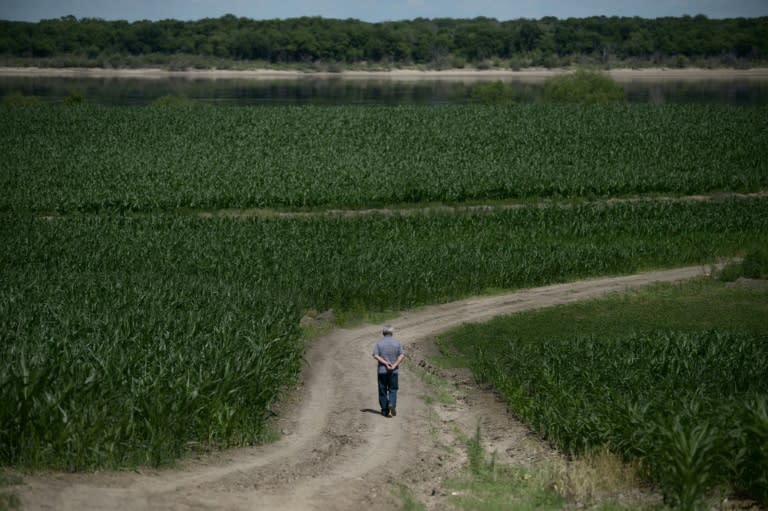 Xue Weiyi, one of China's few citizens of Russian descent, walks towards the river that separated the borders of China and Russia in the village of Hongjiang in northeast China's Heilongjiang province