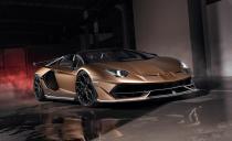 <p>The SVJ Roadster that is being shown in Geneva is finished in a spectacular new color. It's a matte brown called Bronzo Zenas, and it's complemented by accents in Bianco Phanes (white) that emphasizes the Aventador's fighter-jet-like lines.</p>