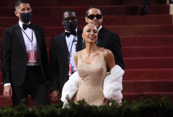 Kim Kardashian and Pete Davidson arrive at the In America: An Anthology of Fashion themed Met Gala at the Metropolitan Museum of Art in New York City, New York, U.S., May 2, 2022. REUTERS/Brendan Mcdermid