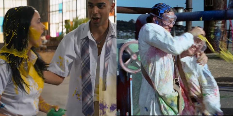 drea and russ having a paint fight in do revenge and patrick and kat having a paint fight in 10 things i hate about you