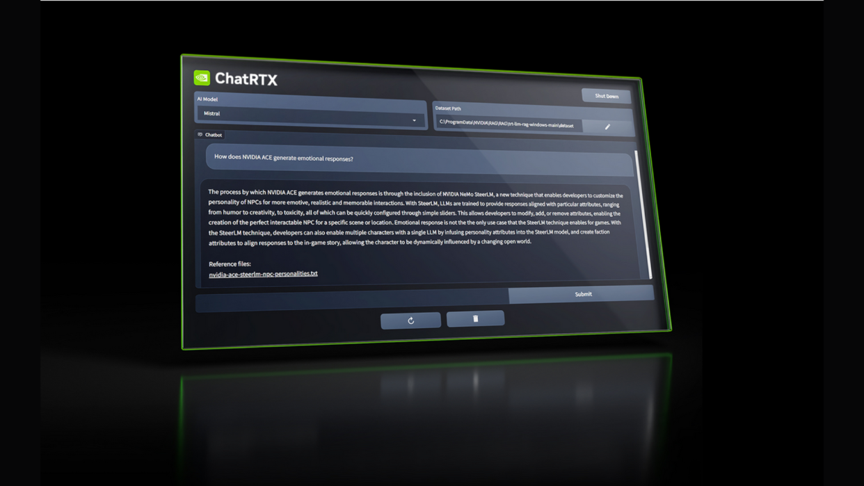  ChatRTX press screenshot from Nvidia, as of 4/30/2024. 