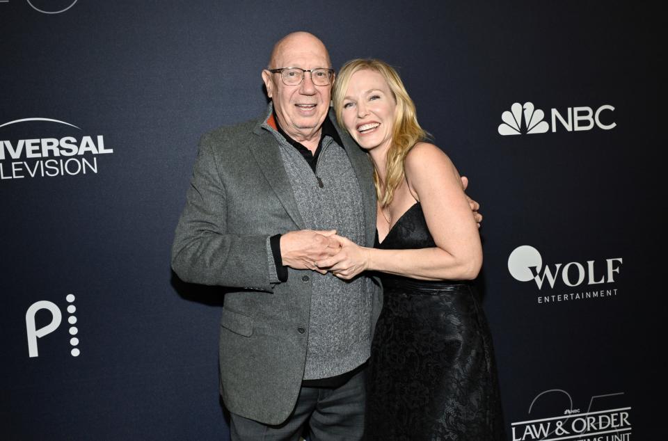 Dann Florek, left, and Kelli Giddish attend the "Law & Order: SVU" 25th anniversary celebration at Edge at Hudson Yards on Tuesday, Jan. 16, 2024, in New York.