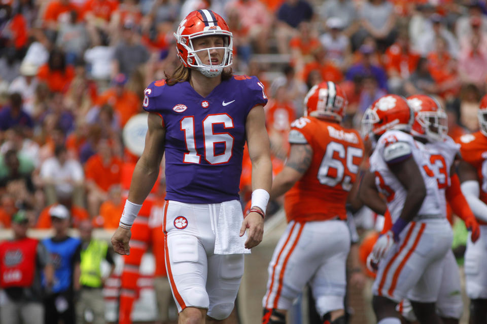 Clemson Tigers quarterback Trevor Lawrence (16) during the first half of the spring game at Clemson Memorial Stadium. (USA Today)