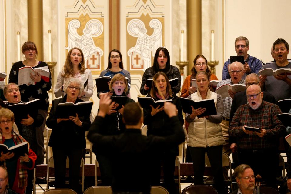 In this file photo, the Lafayette Master Chorale is directed by Michael Bennett during a rehearsal of Handel's "Messiah", Wednesday, Dec. 18, 2019, in Lafayette. The Lafayette Master Chorale will open its 58th season with "Platinum Jubilee" at 7:30 p.m. Saturday at St. John's Episcopal Church.