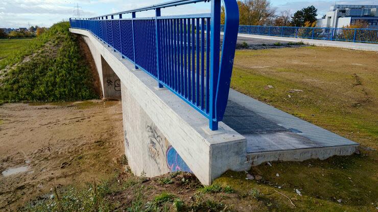 Auch diese Brücke in Ladenburg in Baden-Württemberg schaffte es ins Schwarzbuch. Sie wurde 2019 als Überquerung für ein Bahngleis fertiggestellt. Das Problem: Das Bahngleis wurde längst zurückgebaut. Foto: dpa