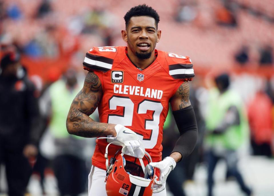 Cleveland Browns cornerback Joe Haden practices before an NFL football game against the New York Jets, on Oct. 30, 2016, in Cleveland. (AP Photo/Ron Schwane, File)