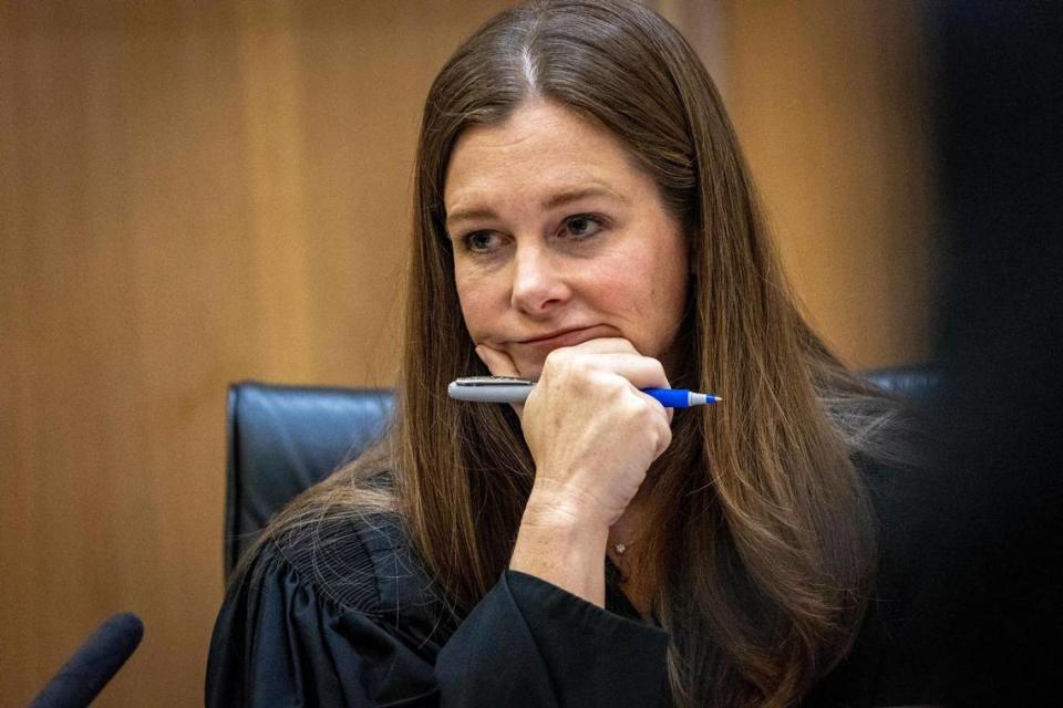 Miami, Florida, Feb. 1, 2024- Judge Laura Shearon Cruz listens to arguments made by the prosecution during a hearing in the case of Courtney Clenney, the OnlyFans model accused of killing her boyfriend, at the Miami Dade Criminal Courthouse 1350 NW 12th Ave Miami.