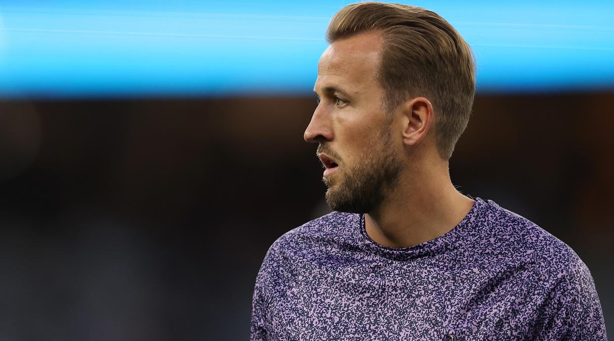  Harry Kane of Tottenham Hotspur looks on during the warm-up ahead of a match 