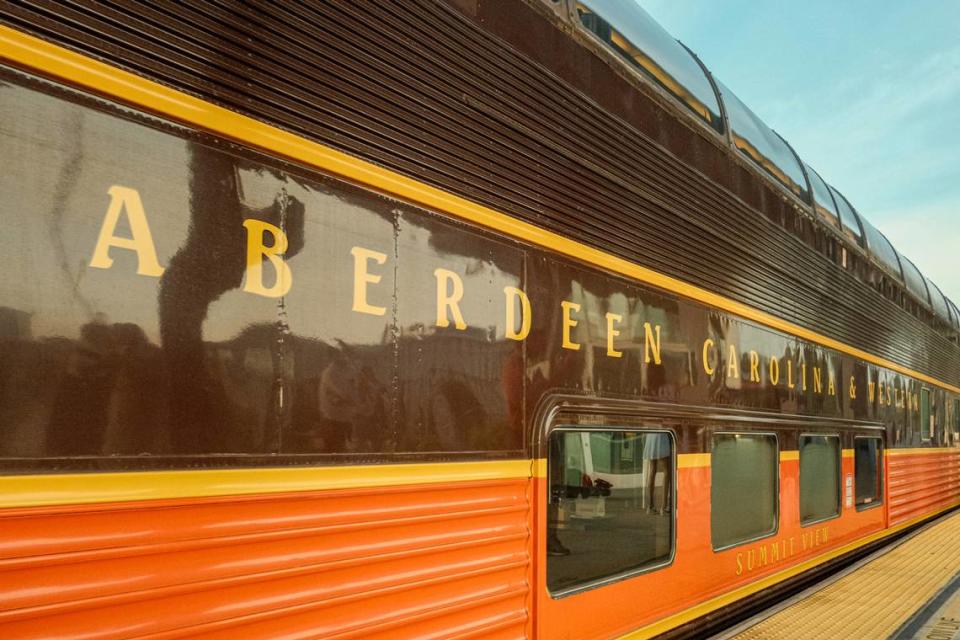 The U.S. Open Express arrives in Raleigh’s Union Station on Thursday morning. The train used retro-styled cars from the Aberdeen Carolina & and Western Railway Company.