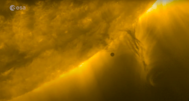Mercury passing by the Sun's corona.