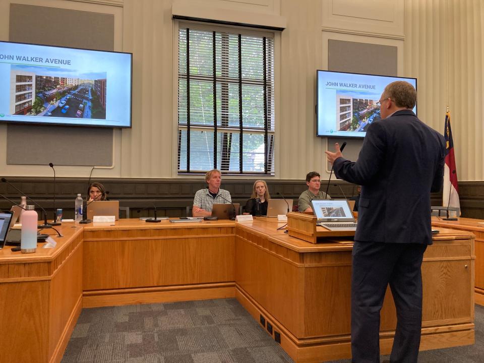 Lee Cochran, among those representing Laurel Street at the June 7 meeting, presented a vision of the 319 Biltmore project to commissioners.