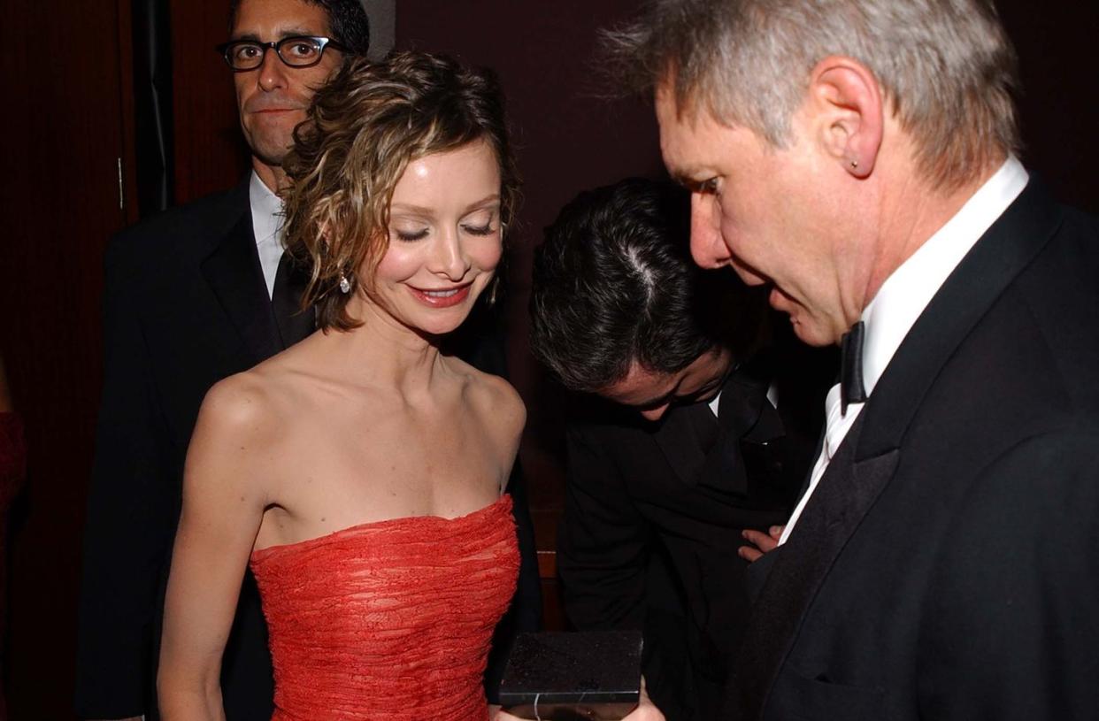 harrison ford and calista flockhart at the golden globes after party 2002