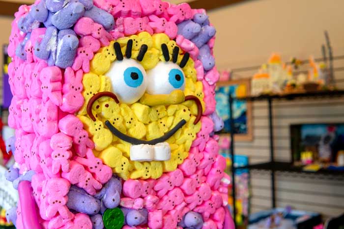 SpongePEEPSquarePants by Darla Fowler and Nicole Peake welcomes visitors to Peddler's Village in Lahaska. It is a sample of the several entries in the PEEPS in the Village contest and display going on Monday through April 23.