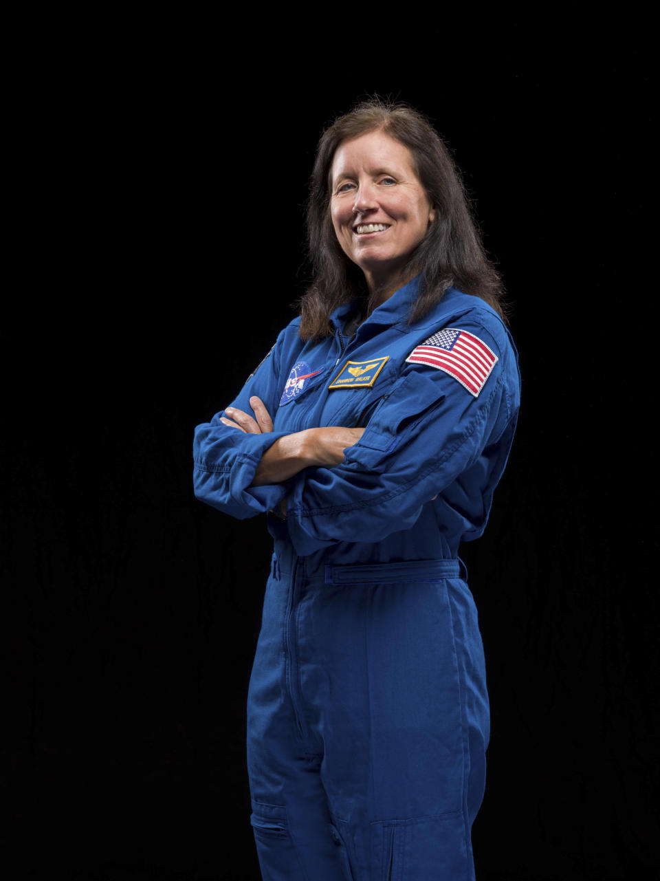 This June 15, 2020, photo made available by NASA shows astronaut Shannon Walker. (Norah Moran/NASA via AP)