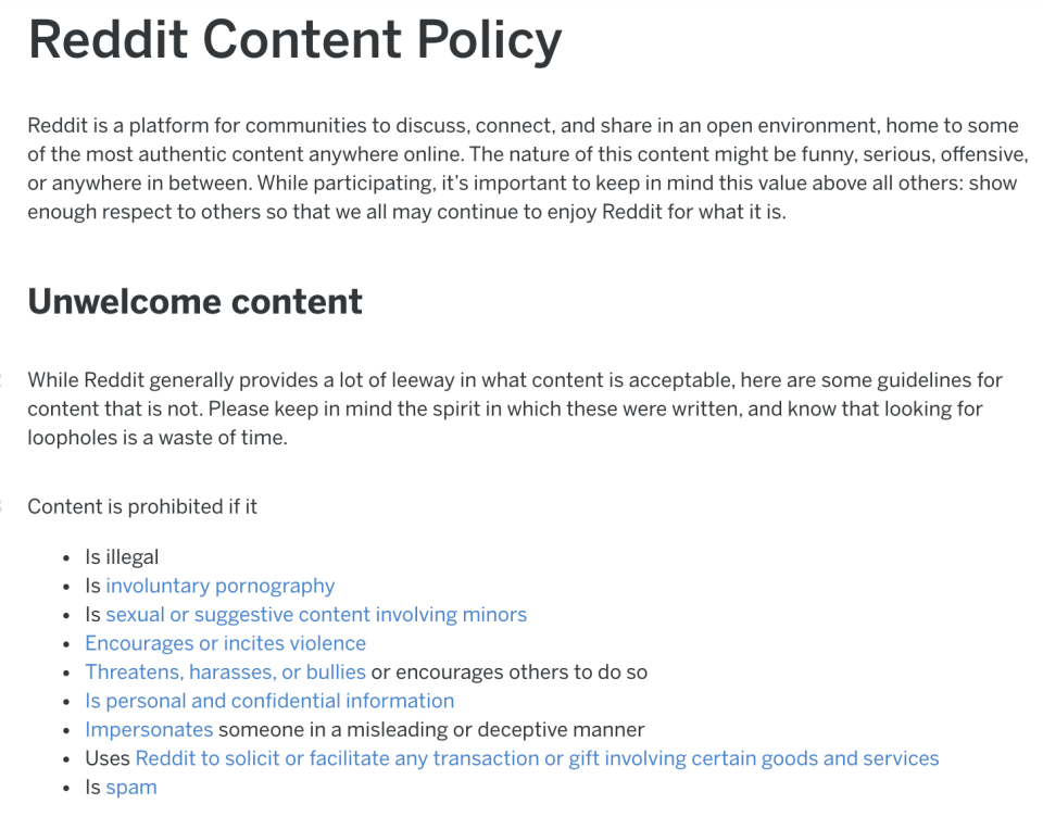 Reddit Content Policy (Reddit)