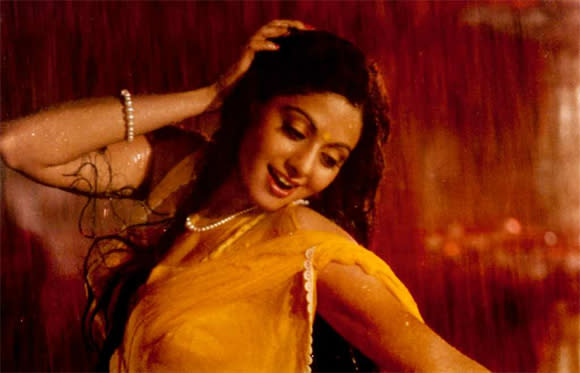 <b>4. Sridevi</b><br>Sridevi, or Bollywood's 'Chandni', was the supposed arch rival of Madhuri in the 90s and rightly so. She was the only one who could give her competition at the time. Given her talent, filmmakers obviously clamoured to get her to sign their films. Her versatility was superb which was seen in 'Chaalbaaz' (a Seeta Aur Geeta remake), where she played totally opposite characters with ease. She lent her sexy charm to probably the 1st sci-fi movie of Bollywood, 'Mr. India', with her saucy number – Kaate nahin kat te. Her funny antics as Hawaa Hawaai or serious mentally challenged roles in 'Sadma' drew equal applause from the audiences. Truly an iconic actress, we just can’t wait for her return with 'English Vinglish'.