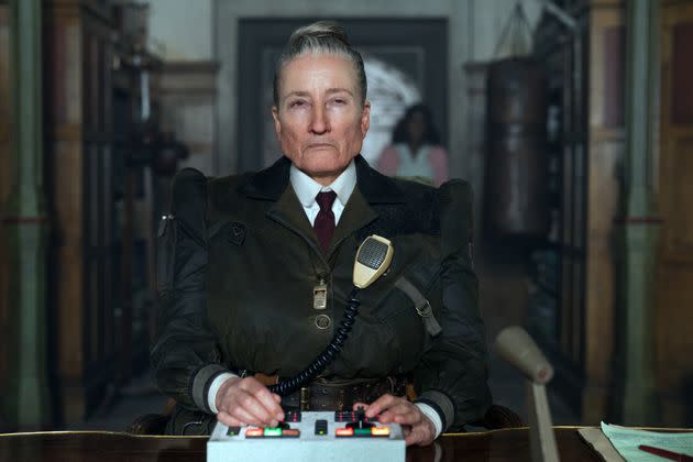 Emma Thompson as Miss Trunchbull in the new film adaptation of Matilda (Photo: DAN SMITH/NETFLIX)