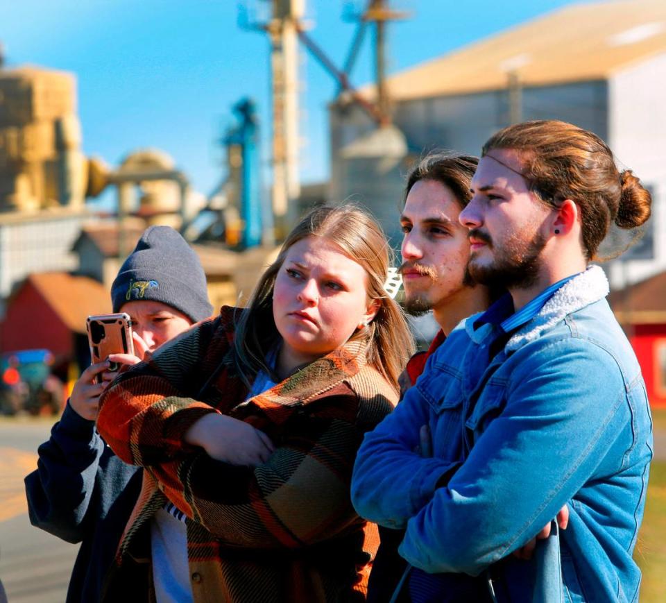 People wait in downtown Plains, Georgia for the funeral procession for Rosalynn Carter to leave Maranatha Baptist Church on Wednesday afternoon. 11/29/2023 Mike Haskey/mhaskey@ledger-enquirer.com