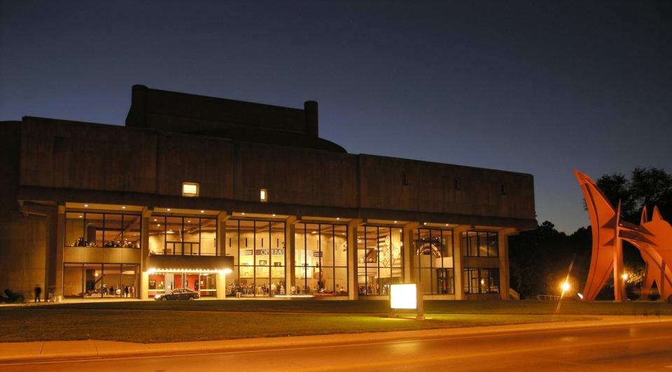 Indiana University's Musical Arts Center is seen at night. The world premiere of "The Amazing Adventures of Kavalier & Clay" will be performed there Nov. 15-22, 2024, at the Bloomington venue.
