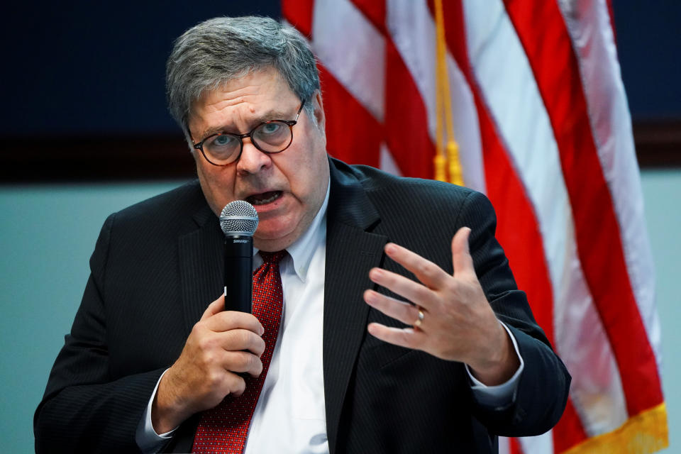 U.S. Attorney General William Barr participates in a roundtable discussion about human trafficking at the U.S. Attorney's Office in Atlanta, Georgia, U.S., September 21, 2020. (Elijah Nouvelage/Reuters)