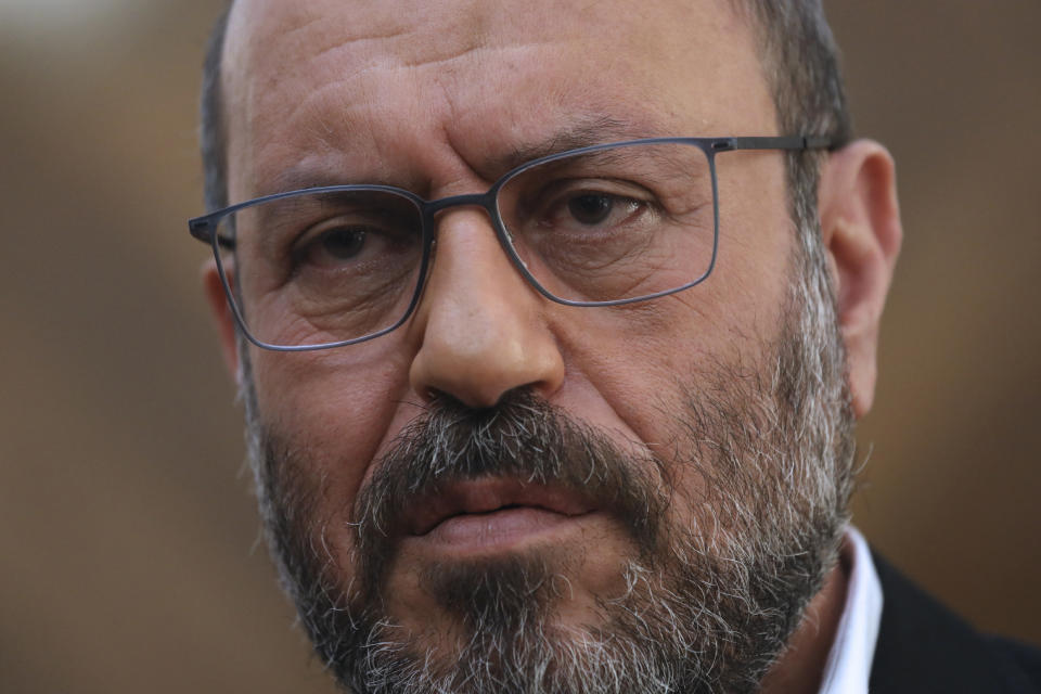 Gen. Hossein Dehghan, a military advisor to Iran's Supreme Leader Ayatollah Ali Khamenei, speaks during an interview with The Associated Press in Tehran, Iran, Wednesday, Nov. 18, 2020. Dehghan who is a possible 2021 presidential candidate warned that any American attack on the Islamic Republic could set off a "full-fledged war" in the Mideast in the waning days of the Trump administration. (AP Photo/Vahid Salemi)