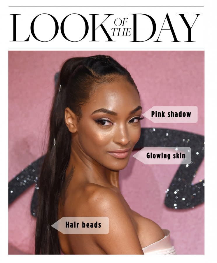 There she glows! We love Jourdan Dunn's shimmery pink beauty look. Photo: Getty