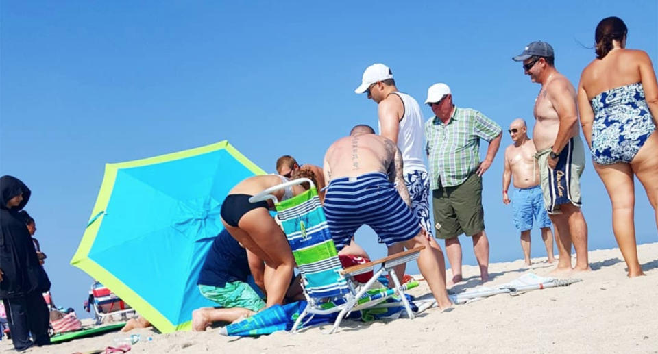 Bolt cutters were used to free the 67-year-old woman from the beach umbrella. 