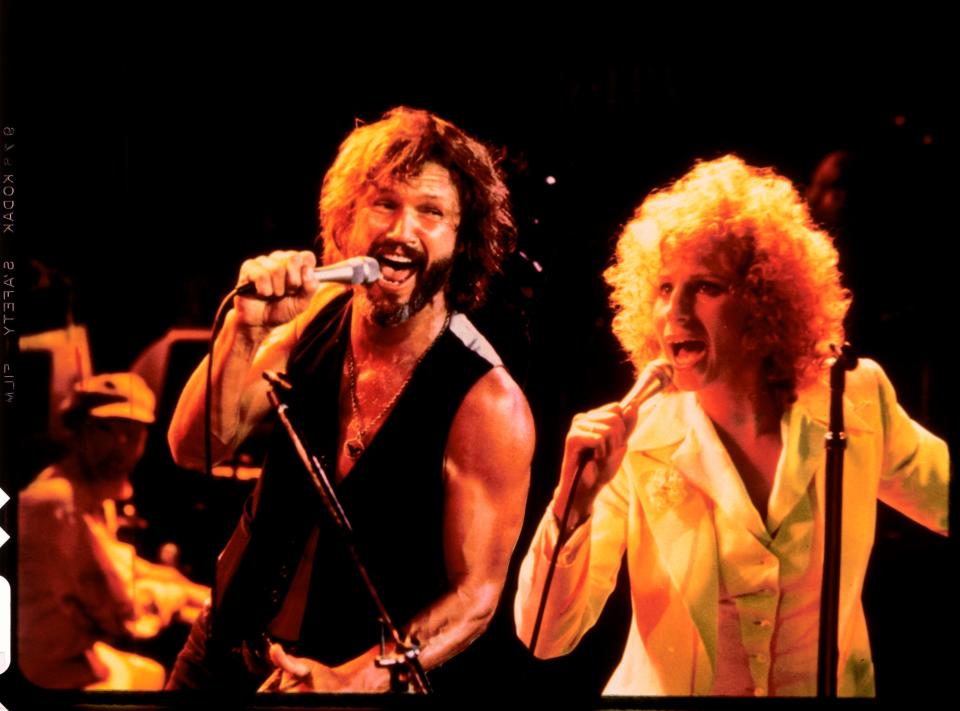 Kris Kristofferson, left, and Barbra Streisand played musicians in tragic romance "A Star is Born."