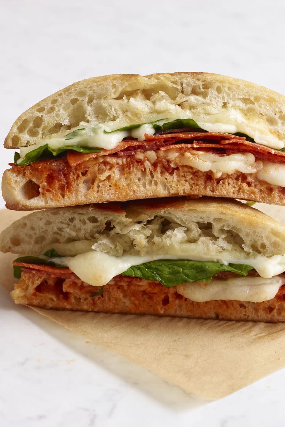 picnic ideas pepperoni, spinach, and mozzarella grilled cheese