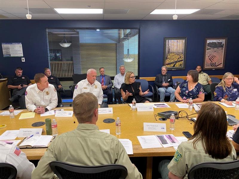Sen. Kyrsten Sinema was in Flagstaff on Aug. 8, 2023 where she met with leaders and fire officials from local, state and federal agencies to discuss the various challenges that they continue to face when managing and fighting wildfires across northern Arizona.