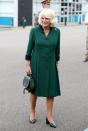 <p>The Duchess of Cornwall went for an all-green look while visiting the Army troops at Beachley Barracks in Gloucestershire. The Duchess previously wore this coat-dress during her February trip to Leicestershire. </p>