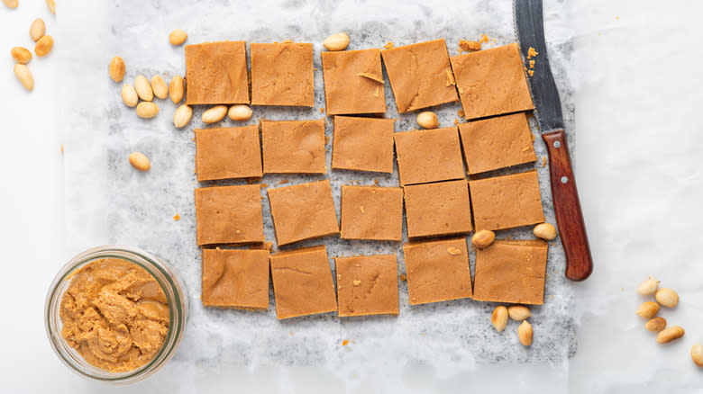 Sliced homemade peanut butter fudge